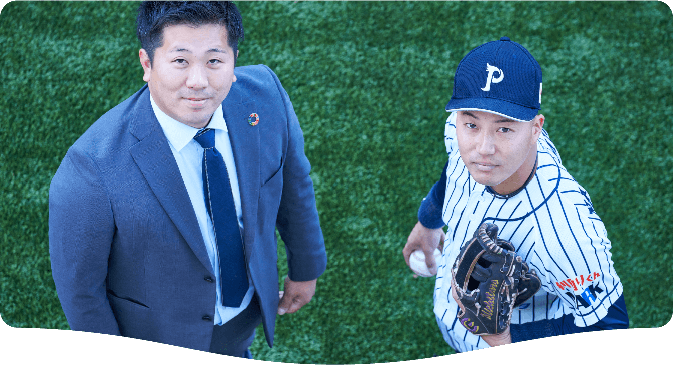 プロ野球チーム 球団副代表 / 球団キャプテン北九州下関フェニックス さん （左）矢野 勇太 さん　（右）中村 道大郎 さん